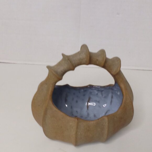 Ceramic Basket With Handle Rustic Cottagecore Inside Glazed Outside Raw 5" x 6" - Picture 2 of 12